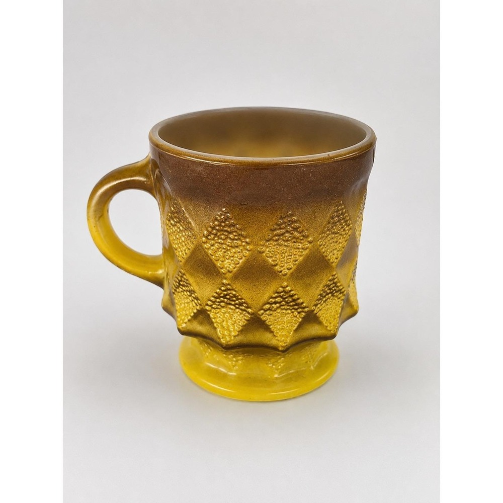 Vintage Fire-King Kimberly Yellow Ombre Milk Glass Pedestal Coffee Mug USA